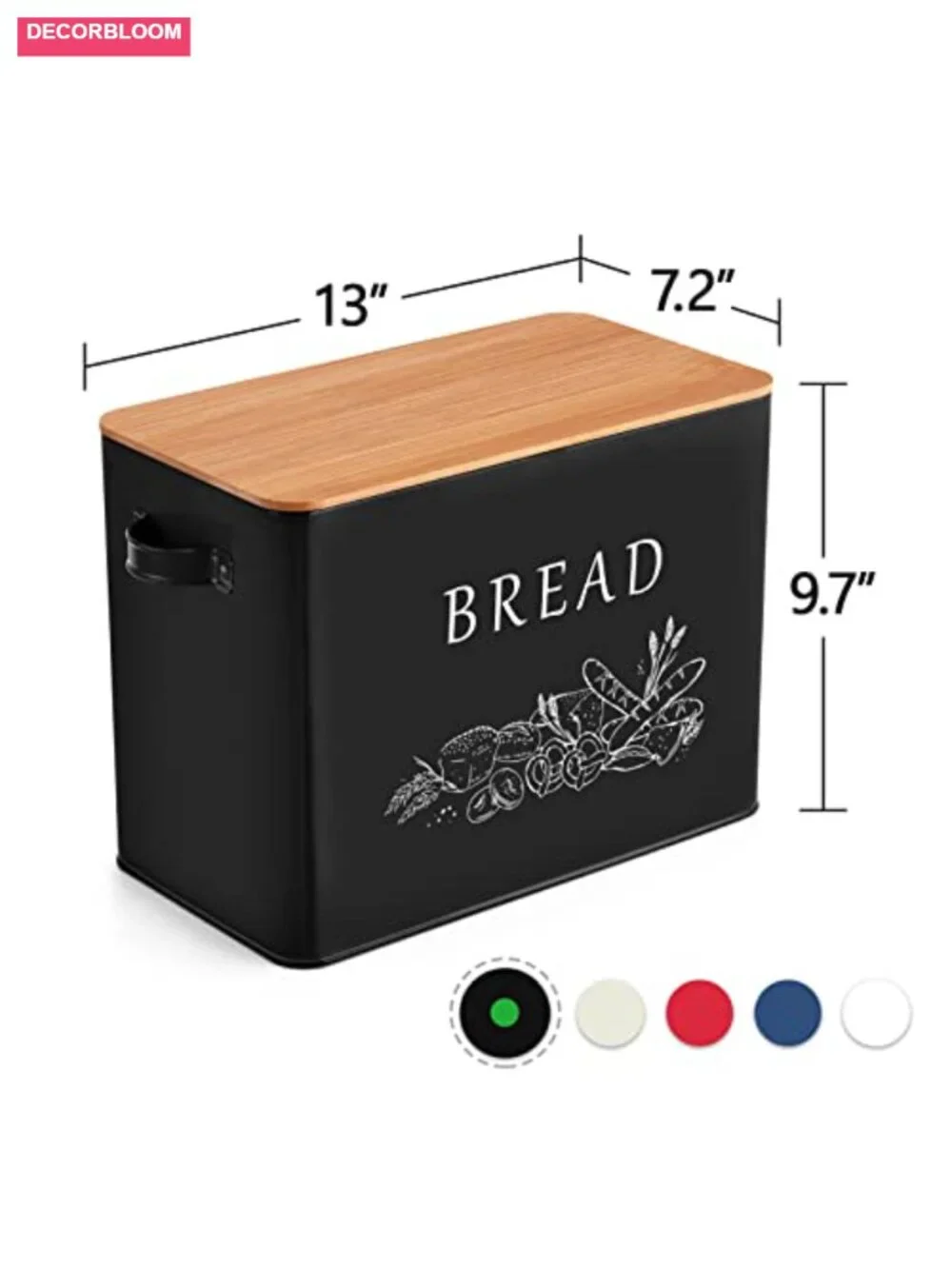 Metal Bread Box with Wooden Cutting Lid, Retro Modern, Large Capacity for 2+